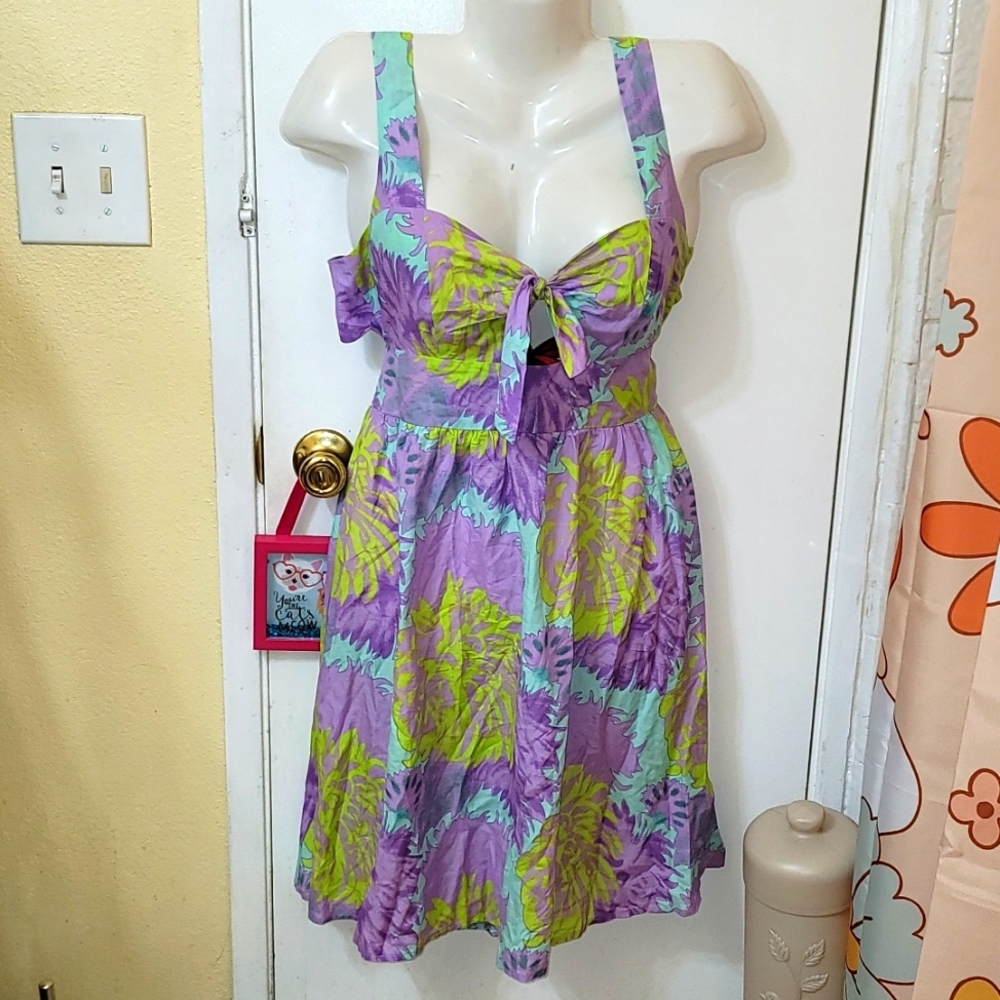 Nanette Lepore swim dress new small cover up green purple silk blend B5